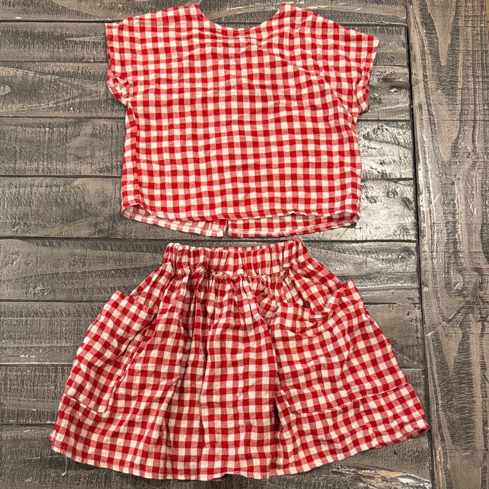 Red and white gingham Kids Skirt Set